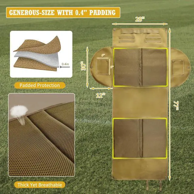 Alt view image 3 of 7 - Shooting Mats Prone Padded, Extra Large Portable Roll Up Folded Waterproof Non-Slip Tactical Shooting Mat with Thickened Cotton Padding, Bipod Holder & 2 Accessory Pockets for Range Shooting Hunting
