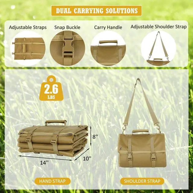 Alt view image 7 of 7 - Shooting Mats Prone Padded, Extra Large Portable Roll Up Folded Waterproof Non-Slip Tactical Shooting Mat with Thickened Cotton Padding, Bipod Holder & 2 Accessory Pockets for Range Shooting Hunting