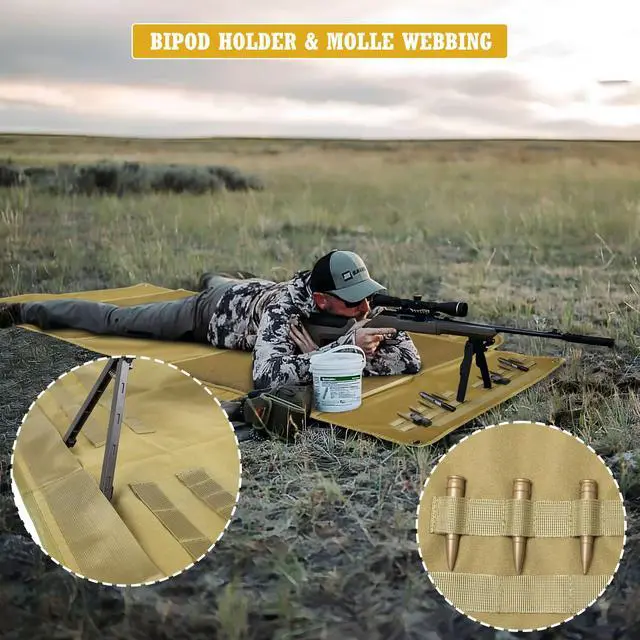 Alt view image 5 of 7 - Shooting Mats Prone Padded, Extra Large Portable Roll Up Folded Waterproof Non-Slip Tactical Shooting Mat with Thickened Cotton Padding, Bipod Holder & 2 Accessory Pockets for Range Shooting Hunting