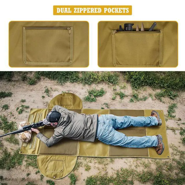 Alt view image 4 of 7 - Shooting Mats Prone Padded, Extra Large Portable Roll Up Folded Waterproof Non-Slip Tactical Shooting Mat with Thickened Cotton Padding, Bipod Holder & 2 Accessory Pockets for Range Shooting Hunting