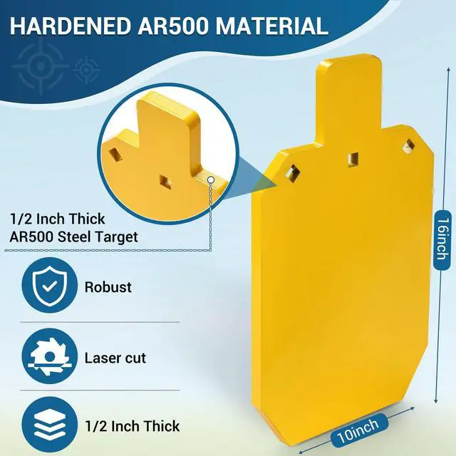 Alt view image 2 of 7 - AR500 Steel Targets for Shooting with T Post Target Hanger, 1/2 Inch Thick Steel Target, 2 Mounting Options, Neon Yellow Color