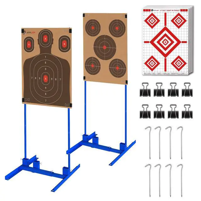 Main image of Shooting Target Stand with 10pcs 17x25 Inch Sight in Paper Targets, Durable Paper Target Holder with Stable Adjustable Base for Cardboard Silhouette, H Shape, IPSC, IDPA Practice