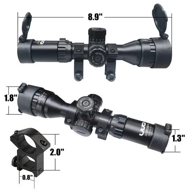 Alt view image 4 of 6 - 3-9x32 Tactical Rifle Scopes,Front AO (Parallax Adjustment) Red Green Illuminated, Mil-dot Reticle,Locking/Hold Zero Turrets, High Profile Mount Rings