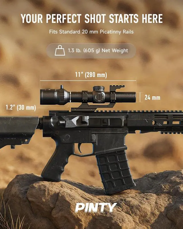 Alt view image 7 of 7 - FFP LPVO Rifle Scope 1-6x/1-8x/1-10x with Red & Green Illuminated Reticle, Self-Locking Turrets & Cantilever Mount for Picatinny Rail