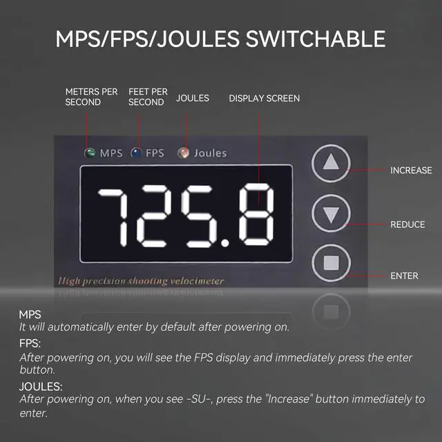Alt view image 6 of 7 - Ballistic Chronograph for Rifle Shooting: Precision Speed Tester with FPS MPS Readings LCD Screens for Archery Arrow Bow