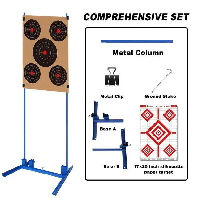 Alt view image 2 of 7 - Shooting Target Stand with 10pcs 17x25 Inch Sight in Paper Targets, Durable Paper Target Holder with Stable Adjustable Base for Cardboard Silhouette, H Shape, IPSC, IDPA Practice
