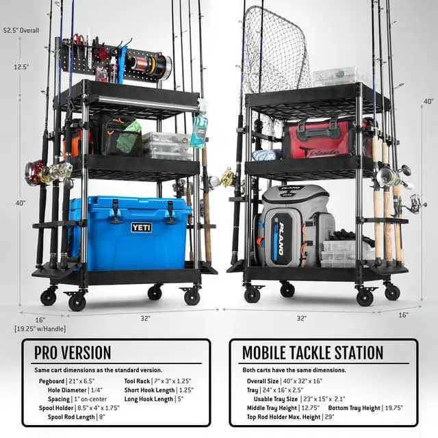 Alt view image 6 of 7 - Mobile Tackle Station Pro 16 Fishing Rod Holder Cart w/Wheels, Adjustable Rack For Different Rod & Reel, 3-Level Fishing Gear Storage Pole Organizer For Garage Home Indoor Use, Black