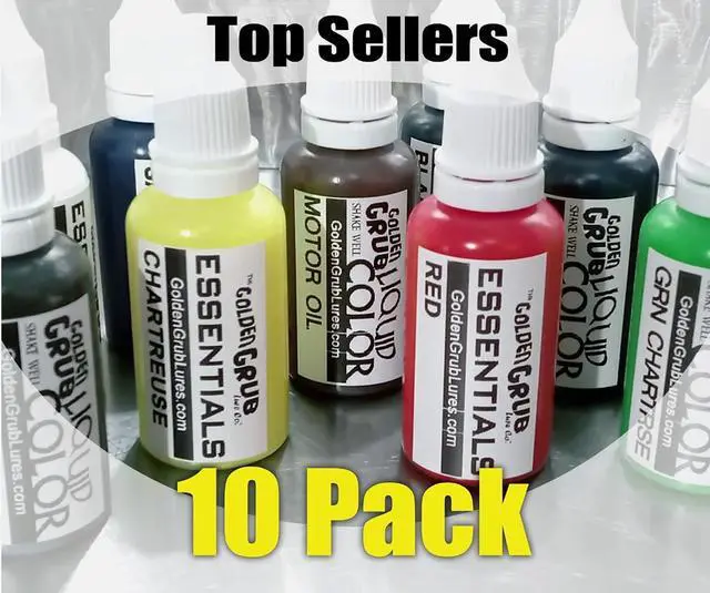 Alt view image 2 of 7 - 10 Pack of Colorants for Dying Plastisol (Soft Plastic Fishing Baits)