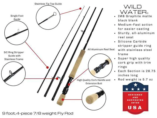 Alt view image 2 of 7 - Fly Fishing AX Series Fly Rod | IM8 Graphite Blank | 3/4/5/6/7/8/9/10/12 wt Rods | 56/7/8/9/10/11 ft | Lightweight Pole Medium Fast Action