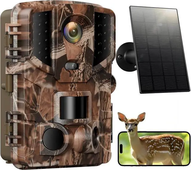 Main image of Trail Camera WiFi - Solar Powered 4K 64MP Game Cameras with Night Vision Motion Activated Waterproof with 32GB SD Card, IP66 120° Detection Angle 0.2s Trigger 940nm No Glow (Emerald Green)