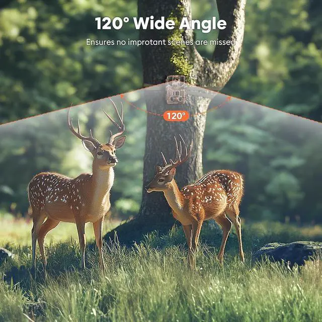 Alt view image 4 of 6 - Trail Camera WiFi - Solar Powered 4K 64MP Game Cameras with Night Vision Motion Activated Waterproof with 32GB SD Card, IP66 120° Detection Angle 0.2s Trigger 940nm No Glow (Emerald Green)