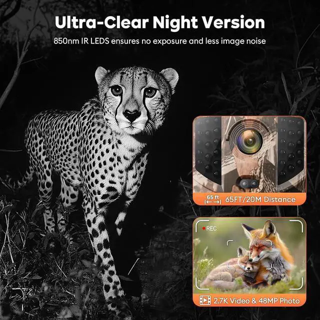 Alt view image 6 of 6 - Trail Camera WiFi - Solar Powered 4K 64MP Game Cameras with Night Vision Motion Activated Waterproof with 32GB SD Card, IP66 120° Detection Angle 0.2s Trigger 940nm No Glow (Emerald Green)