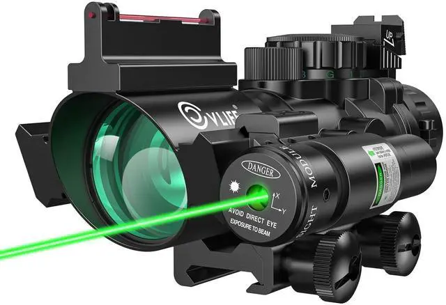 Main image of 4x32 Prism Rifle Scope Red & Green & Blue Illuminated Reticle Scope with Fiber Optic Sight & IIIA/2MW Laser Sight