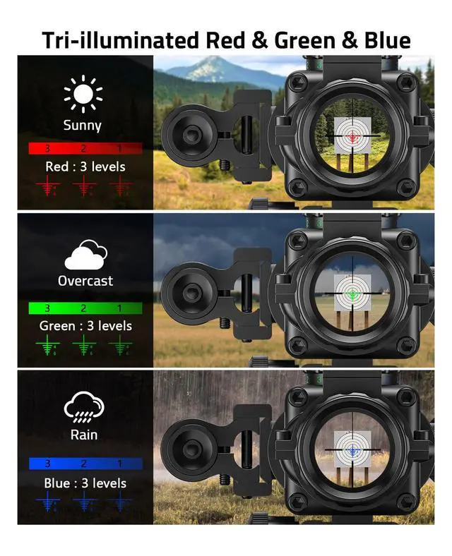 Alt view image 4 of 6 - 4x32 Prism Rifle Scope Red & Green & Blue Illuminated Reticle Scope with Fiber Optic Sight & IIIA/2MW Laser Sight