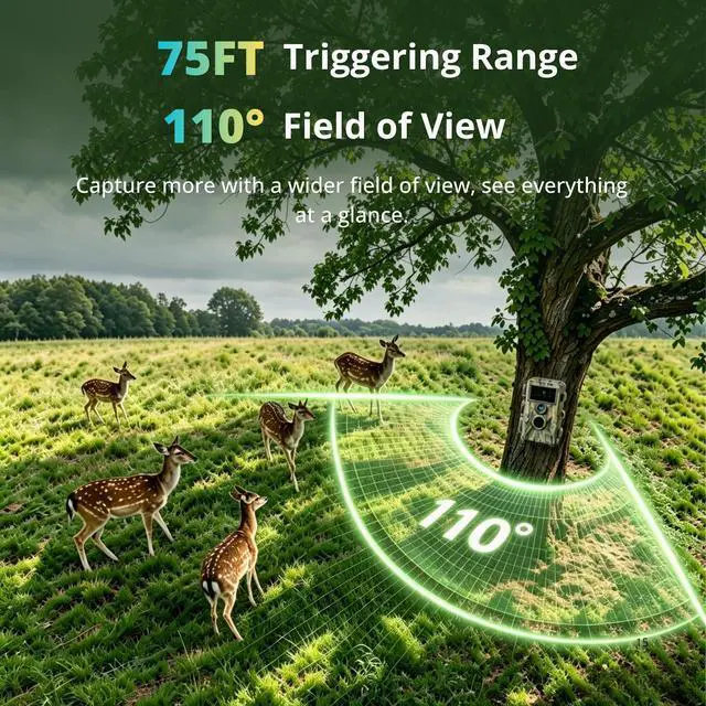 Alt view image 5 of 7 - Trail Camera 64MP 1296P Video, 940nm No-Glow Night Vision, 70° Focused PIR Detection (Fewer False Alerts), 0.3s Trigger, Motion Activated IP66 Game Cam for Outdoor Wildlife & Yard Security