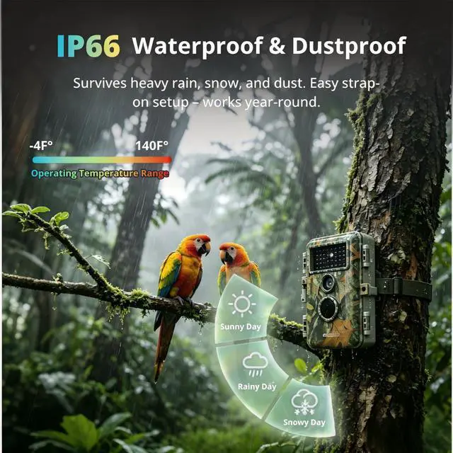 Alt view image 6 of 7 - Trail Camera 64MP 1296P Video, 940nm No-Glow Night Vision, 70° Focused PIR Detection (Fewer False Alerts), 0.3s Trigger, Motion Activated IP66 Game Cam for Outdoor Wildlife & Yard Security