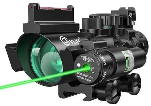 Main image of 4x32 Prism Rifle Scope Red & Green & Blue Illuminated Reticle Scope with Fiber Optic Sight & IIIA/2MW Laser Sight