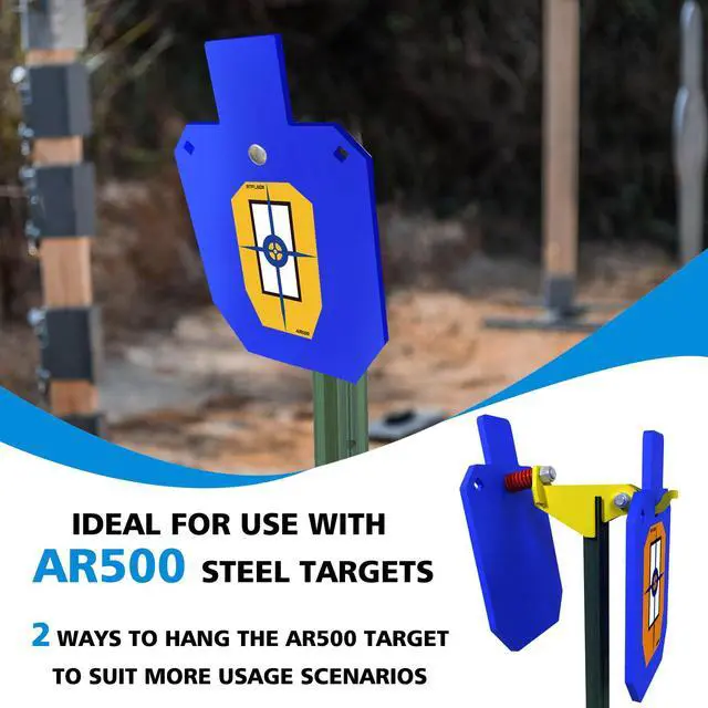 Alt view image 3 of 6 - Made of AR500 Steel Gong Hook and RecoilSpring Combo, T Post Target Hanger for AR500 Targets, Torso Silhouette Targets Conversion Adapter for Outdooor Shooting Practice