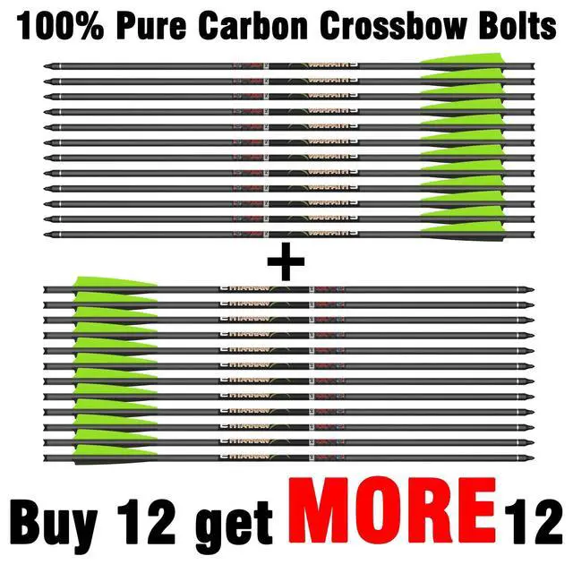 Alt view image 2 of 7 - 100% Pure Carbon Crossbow Bolts, 0.001"/0.003"/0.006" Buy 12 Get 12 Free! 20/22 Inch Professional Standard Hunting Crossbolts with Removable Tips(24 pcs)