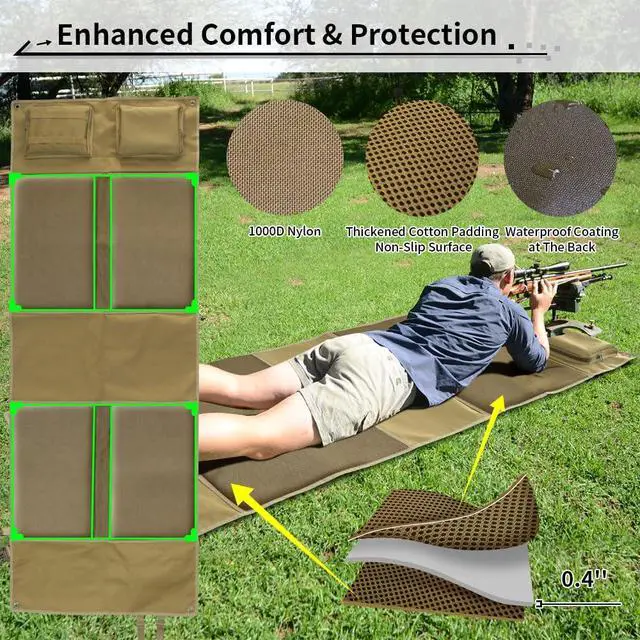 Alt view image 3 of 7 - Shooting Mats Prone Padded, Extra Large Portable Roll Up Folded Waterproof Non-Slip Tactical Shooting Mat with Thickened Cotton Padding, Bipod Holder & 2 Accessory Pockets for Range Shooting Hunting