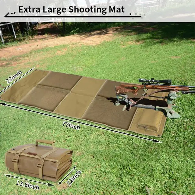 Alt view image 2 of 7 - Shooting Mats Prone Padded, Extra Large Portable Roll Up Folded Waterproof Non-Slip Tactical Shooting Mat with Thickened Cotton Padding, Bipod Holder & 2 Accessory Pockets for Range Shooting Hunting