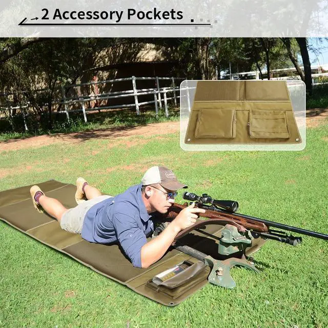 Alt view image 5 of 7 - Shooting Mats Prone Padded, Extra Large Portable Roll Up Folded Waterproof Non-Slip Tactical Shooting Mat with Thickened Cotton Padding, Bipod Holder & 2 Accessory Pockets for Range Shooting Hunting