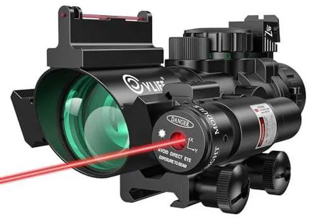 Main image of 4x32 Prism Rifle Scope Red & Green & Blue Illuminated Reticle Scope with Fiber Optic Sight & IIIA/2MW Laser Sight