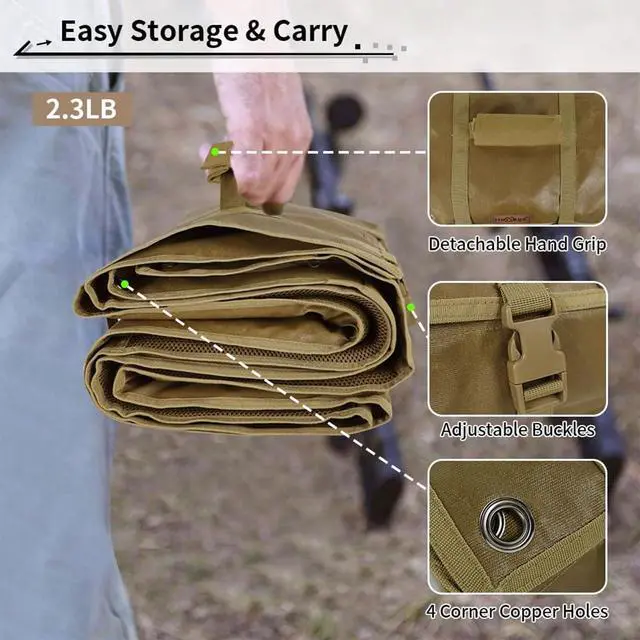Alt view image 6 of 7 - Shooting Mats Prone Padded, Extra Large Portable Roll Up Folded Waterproof Non-Slip Tactical Shooting Mat with Thickened Cotton Padding, Bipod Holder & 2 Accessory Pockets for Range Shooting Hunting