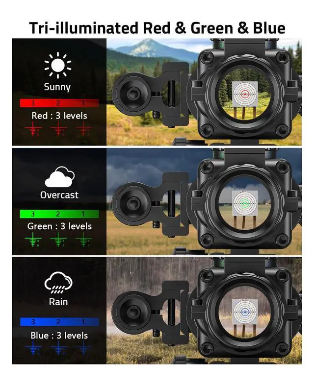 Alt view image 4 of 6 - 4x32 Prism Rifle Scope Red & Green & Blue Illuminated Reticle Scope with Fiber Optic Sight & IIIA/2MW Laser Sight