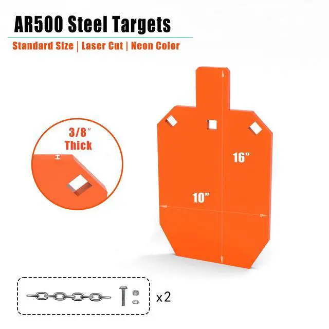 Alt view image 3 of 7 - 1/2" Thick 12x20 AR500 Steel Targets for Shooting, Metal Gong Shooting Target, with Metal Chains, Neon Orange Color
