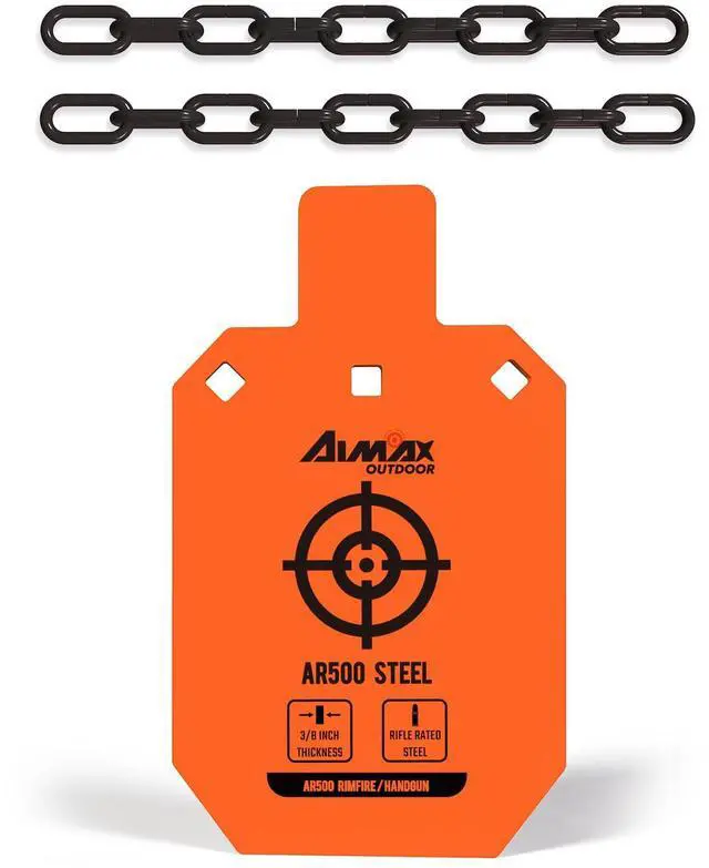 Main image of AR500 Steel Targets Combo with Metal Chains, 3/8 Thick Metal Gong Silhouette Targets for Outdoor Range and Shooting Practice, Neon Orange Color