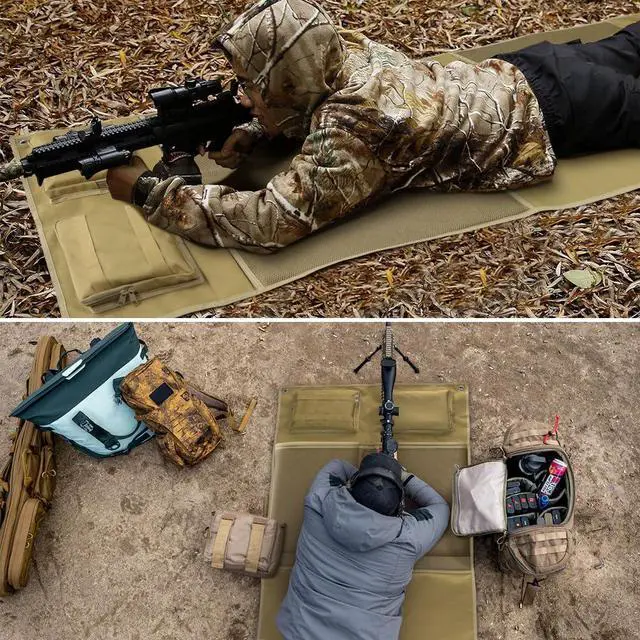 Alt view image 7 of 7 - Shooting Mats Prone Padded, Extra Large Portable Roll Up Folded Waterproof Non-Slip Tactical Shooting Mat with Thickened Cotton Padding, Bipod Holder & 2 Accessory Pockets for Range Shooting Hunting