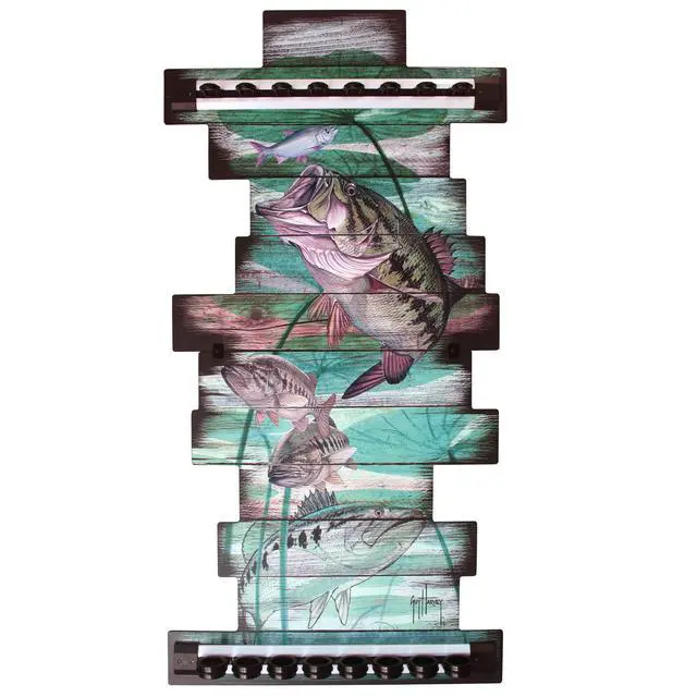 Alt view image 2 of 7 - Guy Harvey 8 Bass Fishing Rod Holder for Garage, Wall Rack or Ceiling Mount Fishing Pole Holder, Vertical/Horizontal Wall Mounted Fishing Gear, Rod & Pole Storage Rack Organizer