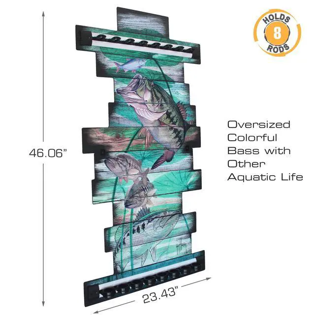 Alt view image 4 of 7 - Guy Harvey 8 Bass Fishing Rod Holder for Garage, Wall Rack or Ceiling Mount Fishing Pole Holder, Vertical/Horizontal Wall Mounted Fishing Gear, Rod & Pole Storage Rack Organizer