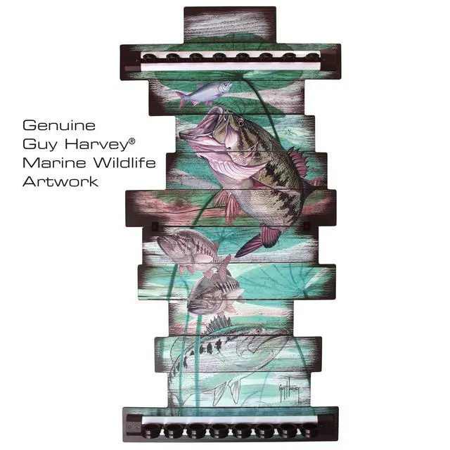 Alt view image 3 of 7 - Guy Harvey 8 Bass Fishing Rod Holder for Garage, Wall Rack or Ceiling Mount Fishing Pole Holder, Vertical/Horizontal Wall Mounted Fishing Gear, Rod & Pole Storage Rack Organizer