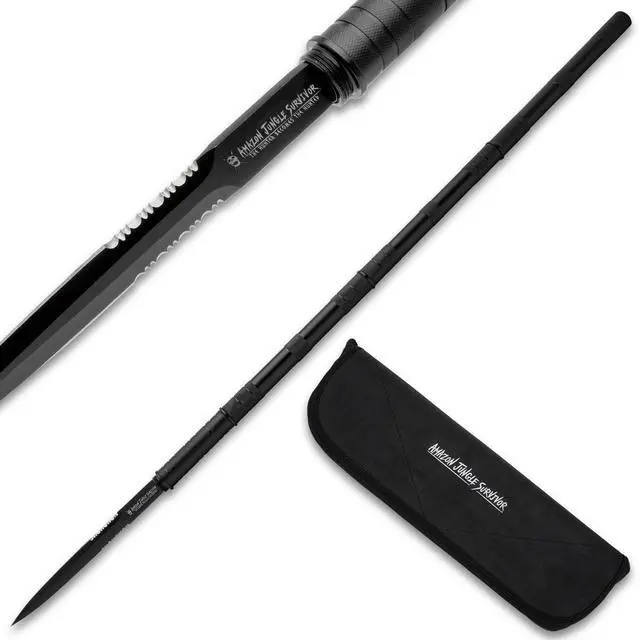 Main image of Amazon Jungle Survivor Break-Down Spear | Non-Reflective Finish 2Cr13 Stainless Steel Blade | Textured Steel Shaft | Zippered Carrying Case | Black Oxide Finish