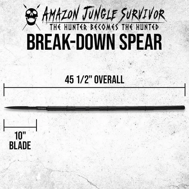 Alt view image 2 of 7 - Amazon Jungle Survivor Break-Down Spear | Non-Reflective Finish 2Cr13 Stainless Steel Blade | Textured Steel Shaft | Zippered Carrying Case | Black Oxide Finish