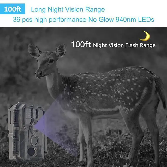 Alt view image 5 of 7 - A50 Trail Camera (Non-Cellular, Non-WiFi), Enhanced Low-Light Performance, True 4K Video, 0.1s Trigger, 100ft No-Glow Night Vision, Motion Activated Wildlife Camera