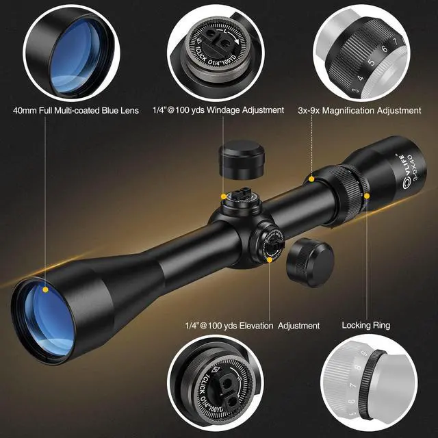 Alt view image 2 of 7 - 3-9x40 Optics R4 Reticle Crosshair Scope with Scope Mounts