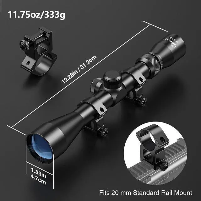 Alt view image 5 of 7 - 3-9x40 Optics R4 Reticle Crosshair Scope with Scope Mounts