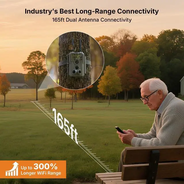 Alt view image 2 of 7 - E8 2.0 WiFi Bluetooth Trail Camera (Non-Cellular), 4K Video & 64MP Photo,Dual Antennas, Stable Connection, On-Site App Viewing, No-Glow Night Vision, Motion Activated