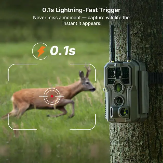 Alt view image 5 of 7 - E8 2.0 WiFi Bluetooth Trail Camera (Non-Cellular), 4K Video & 64MP Photo,Dual Antennas, Stable Connection, On-Site App Viewing, No-Glow Night Vision, Motion Activated