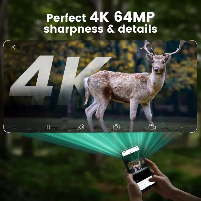 Alt view image 3 of 7 - Solar WiFi Trail Camera, 4K 64MP Bluetooth Night Vision Game Camera | Solar Trail Camera for Deer Hunting Wildlife, WiFi Bluetooth game cameras with night vision motion activated IP66 waterproof