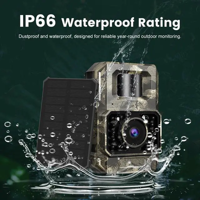 Alt view image 6 of 7 - Solar WiFi Trail Camera, 4K 64MP Bluetooth Night Vision Game Camera | Solar Trail Camera for Deer Hunting Wildlife, WiFi Bluetooth game cameras with night vision motion activated IP66 waterproof