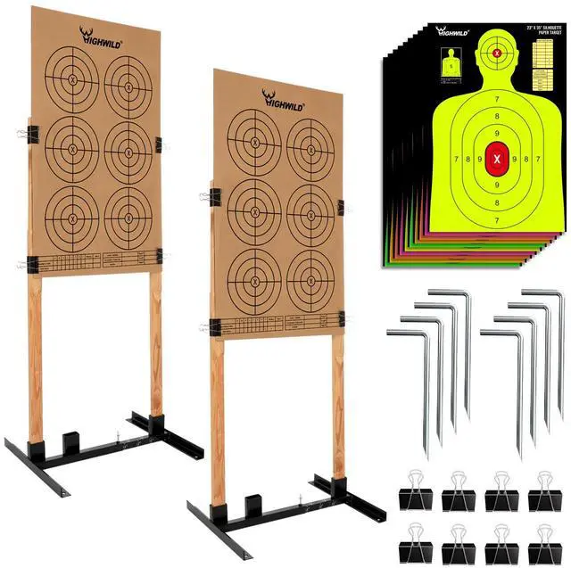 Main image of Adjustable Target Stand Base for Paper Shooting Cardboard Silhouette H Shape Stand Base for Shooting Range 1x2 Wooden Target Station Setup - 2 Pack