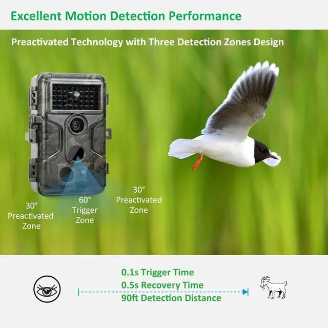 Alt view image 6 of 7 - A3 Trail Camera (Non-Cellular, Non-WiFi), Enhanced Low-Light Performance, 48MP Photo & 1296P HD Video, 0.1s Trigger, 100ft No-Glow Night Vision, Motion Activated Wildlife Camera