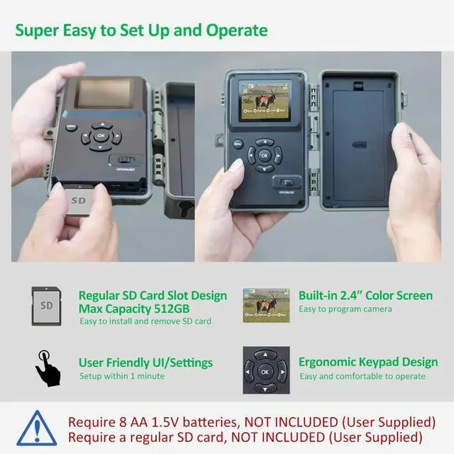 Alt view image 7 of 7 - A3 Trail Camera (Non-Cellular, Non-WiFi), Enhanced Low-Light Performance, 48MP Photo & 1296P HD Video, 0.1s Trigger, 100ft No-Glow Night Vision, Motion Activated Wildlife Camera