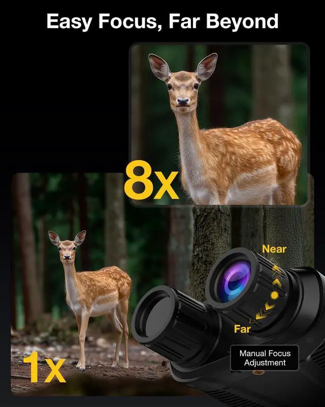 Alt view image 3 of 7 - 4K Night Vision Goggle for Adults, Night Vision Binocular with 3.2 Inner HD Display, 36MP Photos, 8X Digital Zoom,7 Level IR, Rechargeable, for Camping, Hunting, Security (Incl. 32GB Card)