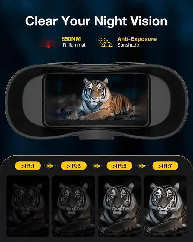Alt view image 4 of 7 - 4K Night Vision Goggle for Adults, Night Vision Binocular with 3.2 Inner HD Display, 36MP Photos, 8X Digital Zoom,7 Level IR, Rechargeable, for Camping, Hunting, Security (Incl. 32GB Card)