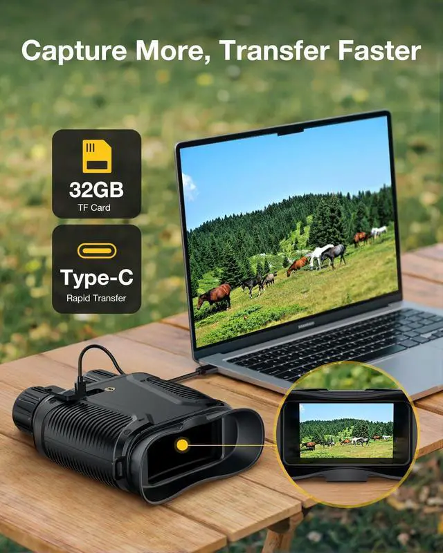 Alt view image 7 of 7 - 4K Night Vision Goggle for Adults, Night Vision Binocular with 3.2 Inner HD Display, 36MP Photos, 8X Digital Zoom,7 Level IR, Rechargeable, for Camping, Hunting, Security (Incl. 32GB Card)